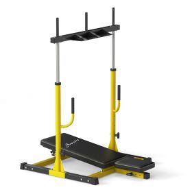 Vertical Leg Press Machine with Adjustable Leg, Back and Head Positions, Olympic Plate Compatible, Yellow