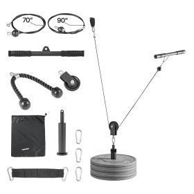 Pulley System, 1 PC LAT and Lift Pulley System, Gym Rack Pulleys Attachment with two Steel Cables, Short Bar, Dual Grip Handles