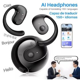 Translator Earbuds 150 Languages Real Time Translation Bluetooth 5.4 Headset US (Option: Black)