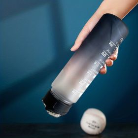 32oz/900mL Motivational Water Bottle With Straw & Time Marker; Daily Water Intake Bottle With Carrying Strap For Fitness Gym School Mountain Clim (Color: Gray-Black)