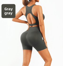 Workout Sets for Women 2 Piece High Waisted Seamless Leggings with Padded Stretchy Sports Bra Sets Gym Clothes (Color: GRAY, size: M)